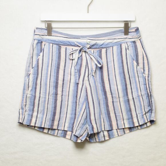 ARTISAN NY 100% Linen Seaside Stripe Shorts Drawstring Pockets Blue Sz 6 - Picture 1 of 7
